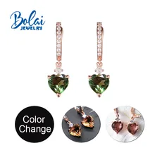 Милая форма сердца zultanite серьги цвет изменить драгоценный камень 925 стерлингового серебра ювелирные украшения для женщин девочек Bolaijewelry