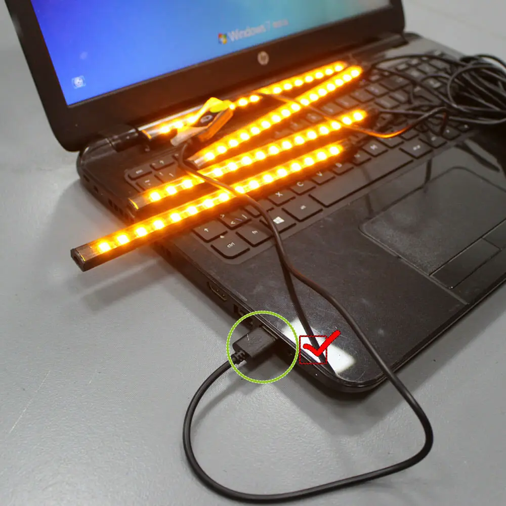 GTinthebox 4 шт USB желтые светодиоды полосы светодиодный комплект окружающего света для украшения интерьера автомобиля