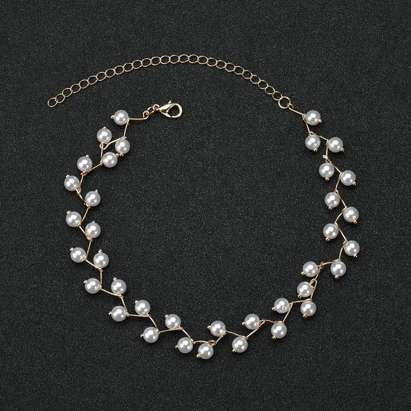

Fashion Pearl Clavicle Choker Chain Necklace Statement Women Simple Adjustable Gold Silver Short Charm Necklace Jewelry
