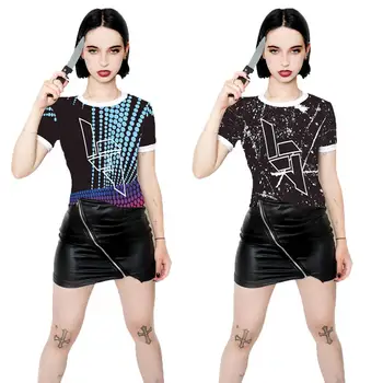 

2020 New T Shirts Women Fashion Black 3D Print polygon Vogue Tshirts Casual Tops Tees Female T shirts Clothing