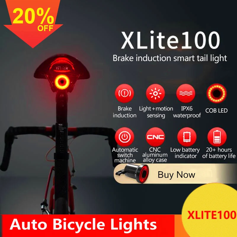 IPx6 Waterproof LED Charging Smart Bicycle Auto Brake Sensing Cycling Tail Light