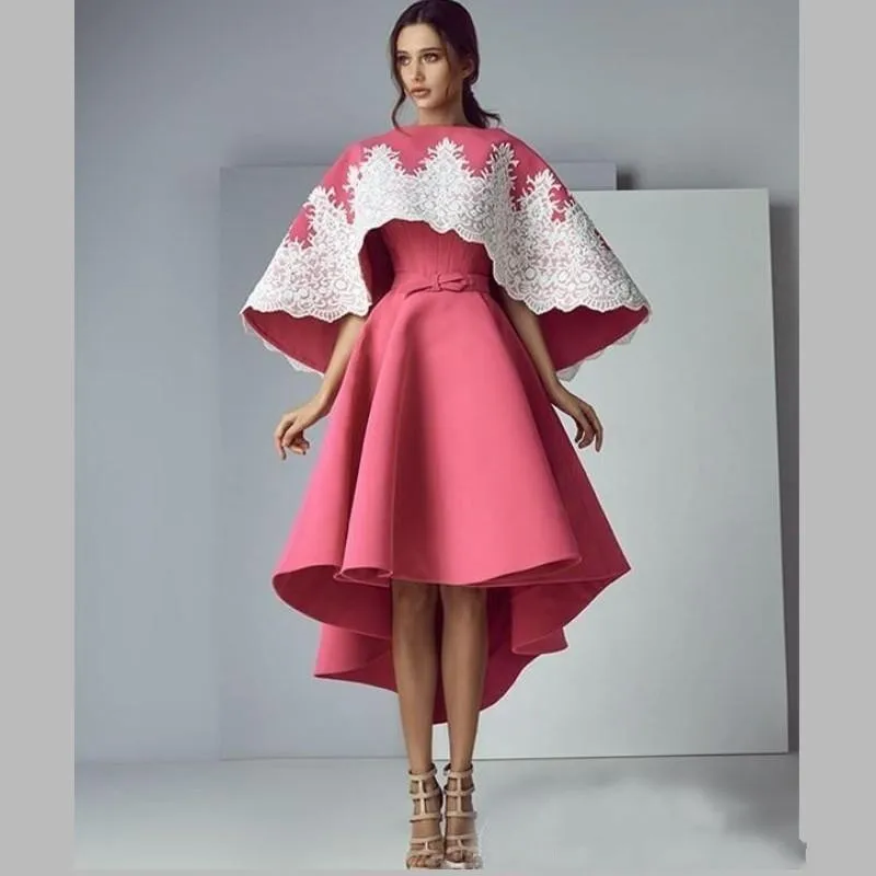 Cheap Pink A Line High Low Prom Dresses 