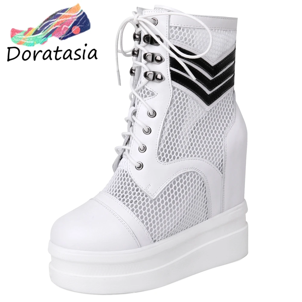 

DORATASIA Women Breathable Genuine Leather Shoes Summer Platform Boots Women Fashion High Height Increase Summer Boots