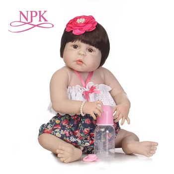 

NPK 57cm lovely full silicone sumilation reality newborn baby girl with crown headdress silicone reborn baby dolls