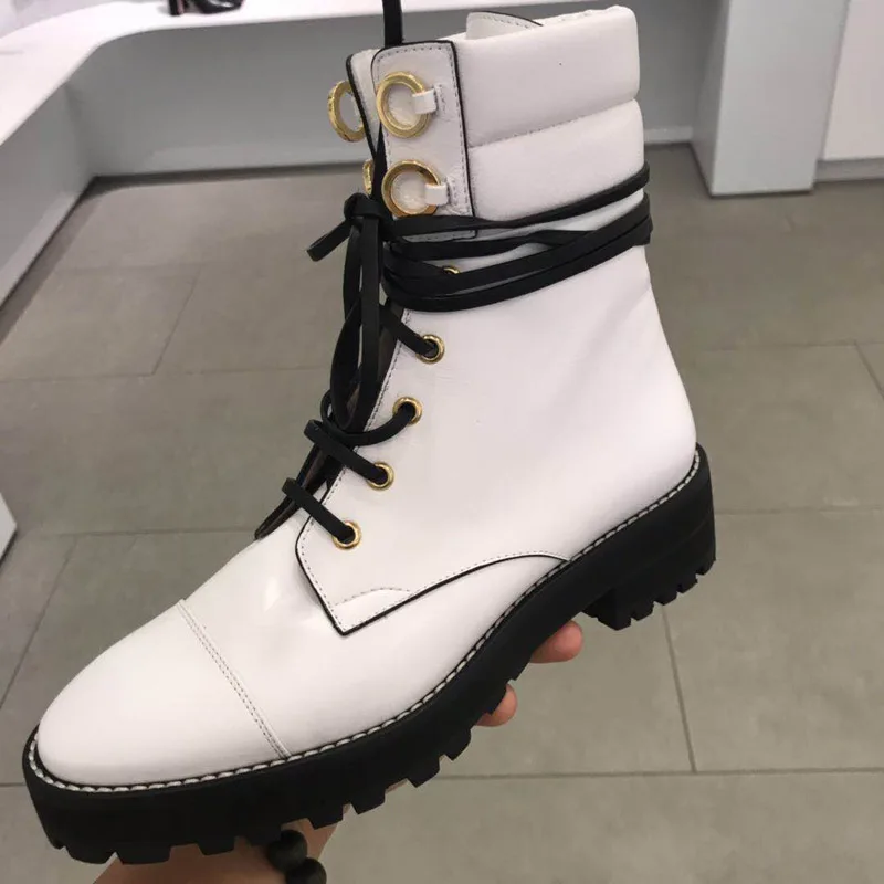 Botas Mujer/ г. Сапоги до середины икры черного и белого цвета женская обувь полусапожки на среднем каблуке с металлическим декором и шнуровкой спереди
