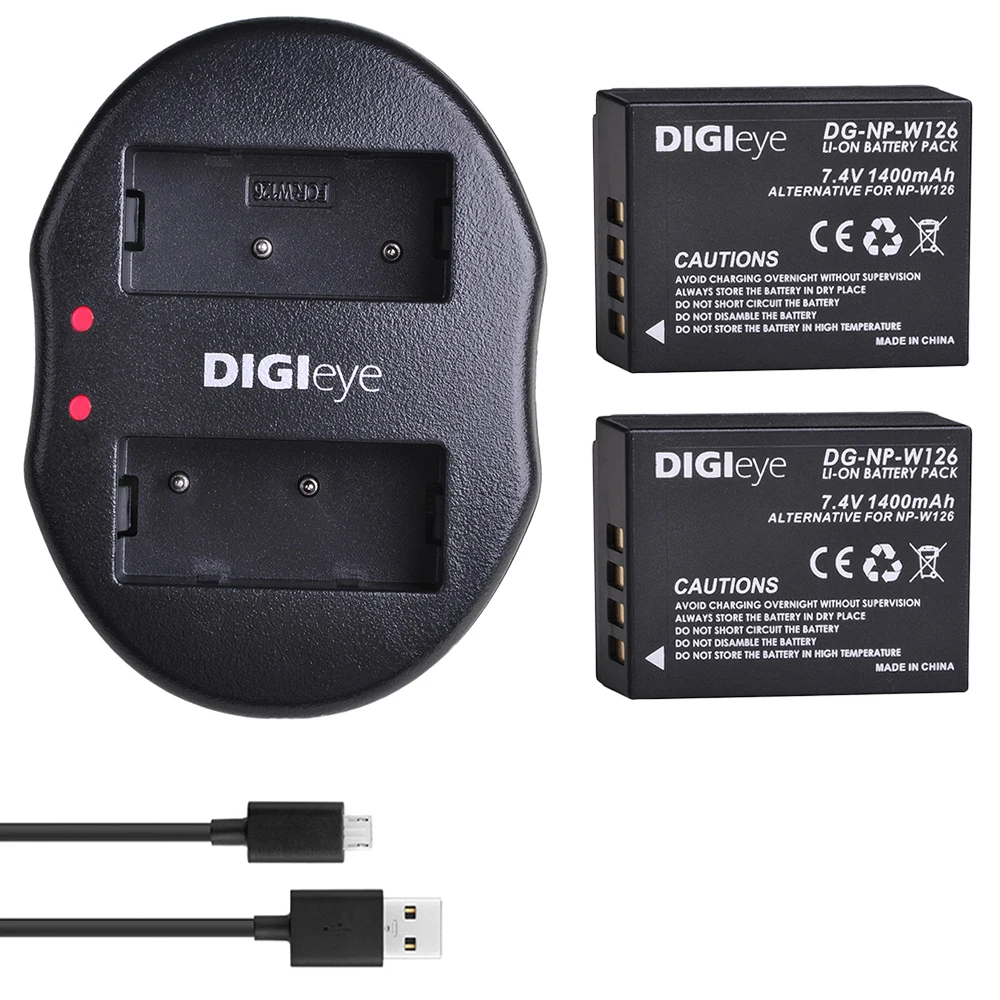 Batteria Np-W126S + Caricatore Doppio Usb Per Fujifilm Finepix X-T1 X-T2 X-Pro1 X-Pro2 X-E1 Hs30Exr Hs33Exr Hs50Exr