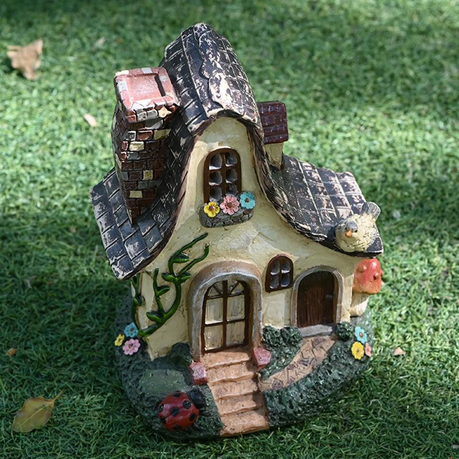 Mystic Gnome Fairy House Figurine Outdoor Decor Garden House Statues, Waterproof and Durable, for Balcony, Flower Bed