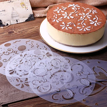 

4pcs/Set PVC Spray Mold Coffee Sugar Powder Sieve Cake Moulds Transfer Mould Cake Decorating Tools Kitchen Baking Accessories