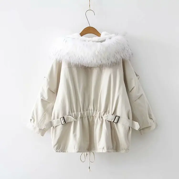 

Fall And Winter Clothes New Style Large Fur Collar Hooded Berber Fleece Lining Loose And Plus-sized Pure Cotton Pike Cotton Over