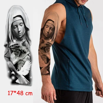 

Waterproof Temporary Tattoo Sticker Full Arm Large Virgin Jesus Peace Pigeon Tatoo Stickers Flash Fake Tattoos for Men Women
