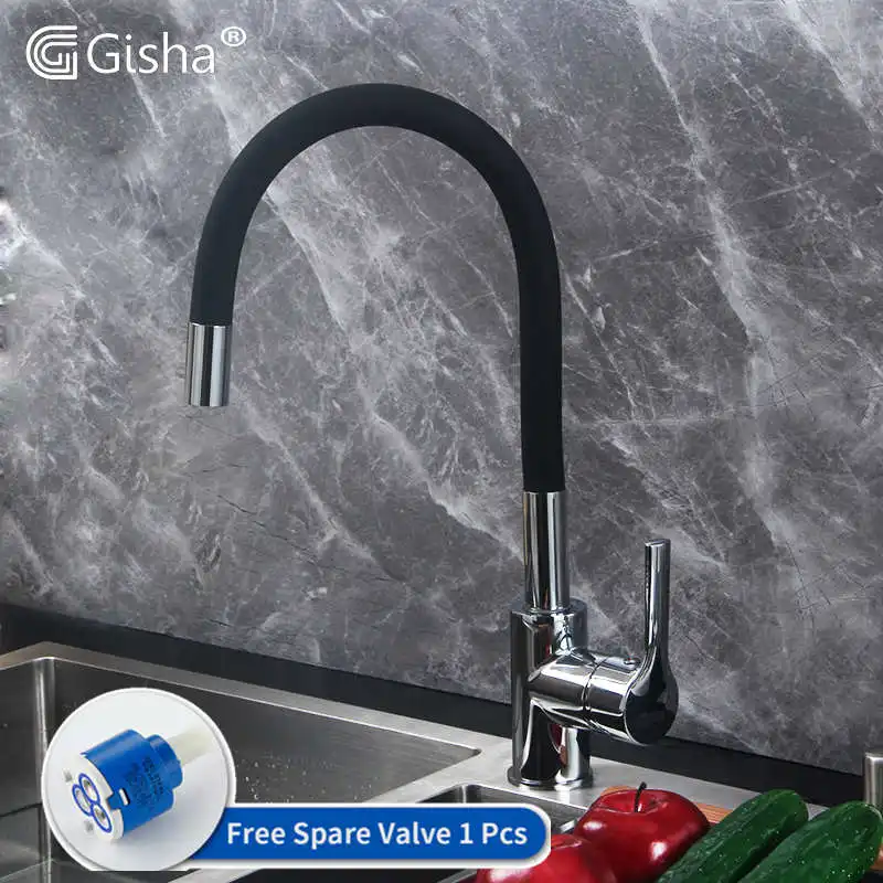 

Gisha Kitchen Faucet Hot&Cold Sink mixer Kitchen Faucets Copper Nordic Wind Silica Gel Pulling Rotating 5 color Faucet 2G2014