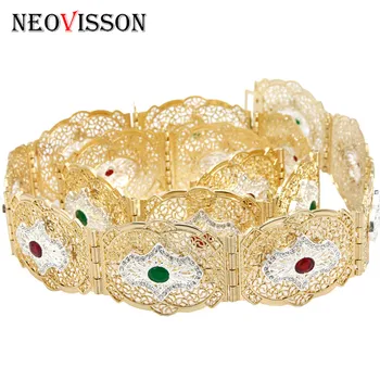 

NEOVISSON Gold Silver Color Algeria Caftan Metal Belt Women Ethnic Wedding Body Jewelry Traditional European Robes Waist Chain