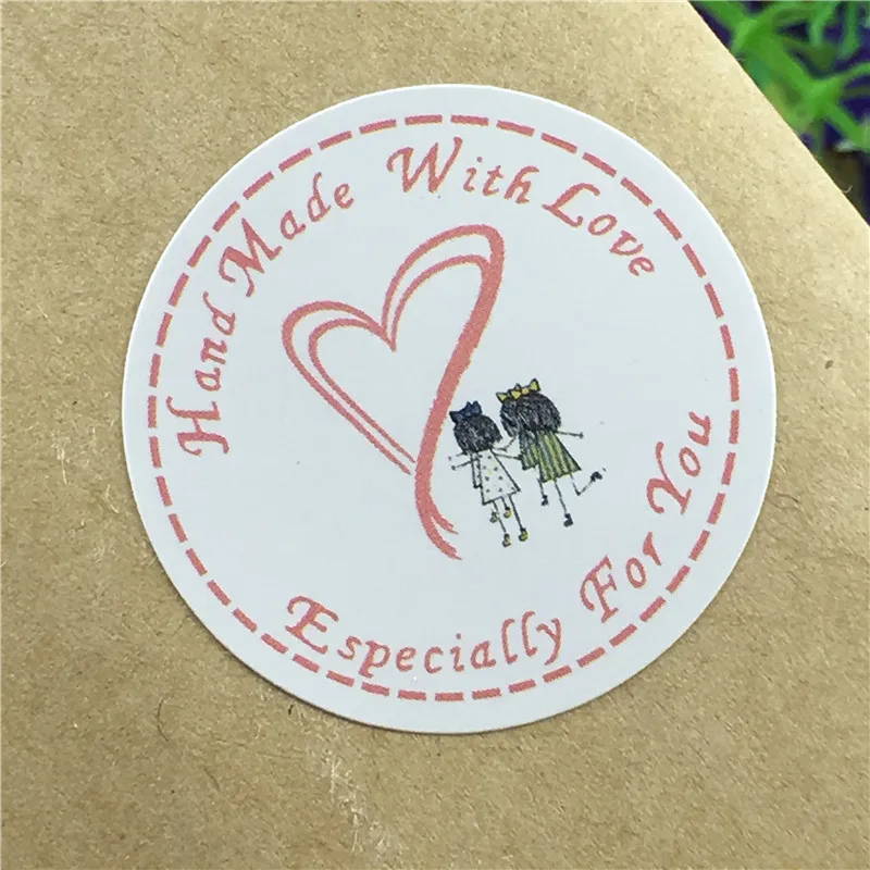 

1200Pcs/Lot 3.5cm Round Paper Stickers Printing Bow-knots Handmade Heart Letters For Scrapbooking Diary Bottles Baking Stickers