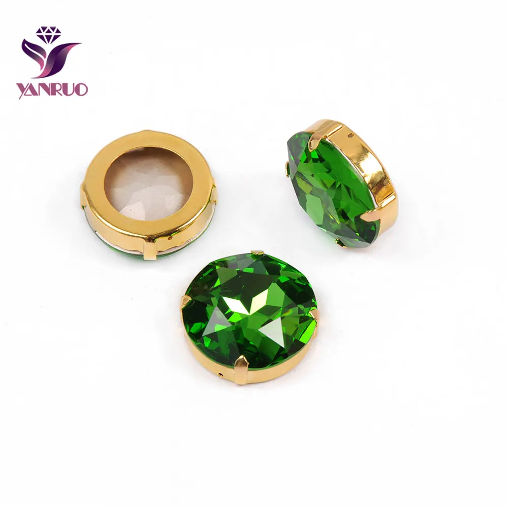 YANRUO 1201 круглые 27 мм большие стеклянные бусины алмазное ремесло и Diy Швейные украшения блестящие принадлежности - Цвет: Peridot-Gold