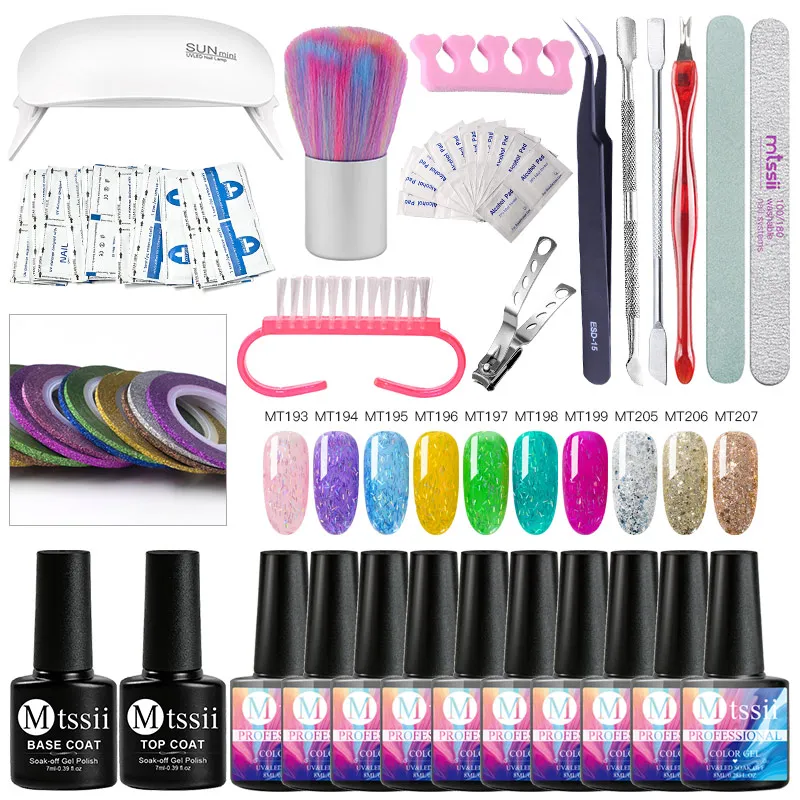Mtssii 8 мл маникюрный набор для ногтей набор гель-лаков для ногтей УФ-светодиодный светильник Сушилка с замачиванием Гель-лак для ногтей кисть пилочка для ногтей инструменты для маникюра