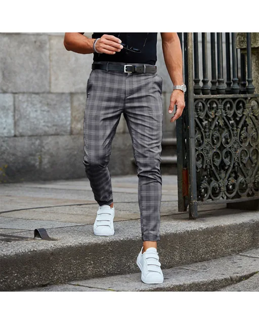 Brand Plaid Pants Men Elastic Male 