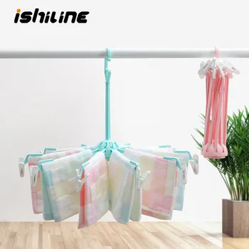 

1Pcs Multi-Function Folding Hanger Multiple Clips Rotate Towel Rack Children Clothes Hangers Plastic Drying Rack Diaper Dryer