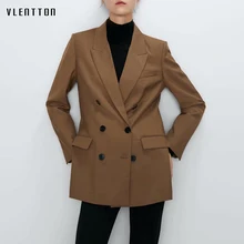 Осенне-зимний Винтажный Длинный блейзер, куртка для женщин, шикарный двубортный элегантный офисный женский пиджак, женская верхняя одежда, топы Mujer