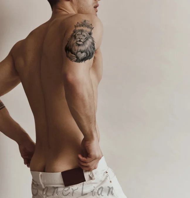 Лев, большая временная татуировка, наклейка, водостойкая, для мужчин, для мальчиков, плечо на спине, боди-арт, поддельные татуировки, 15X11 см