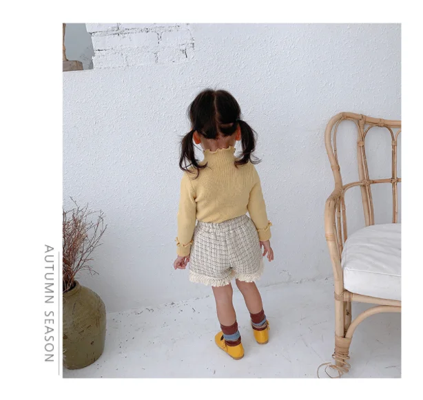 yellow Новинка года; сезон осень-зима; свитера для девочек; модная детская одежда из хлопка; Детские хлопковые свитера ярких цветов; топ с кружевным воротником - Цвет: yellow