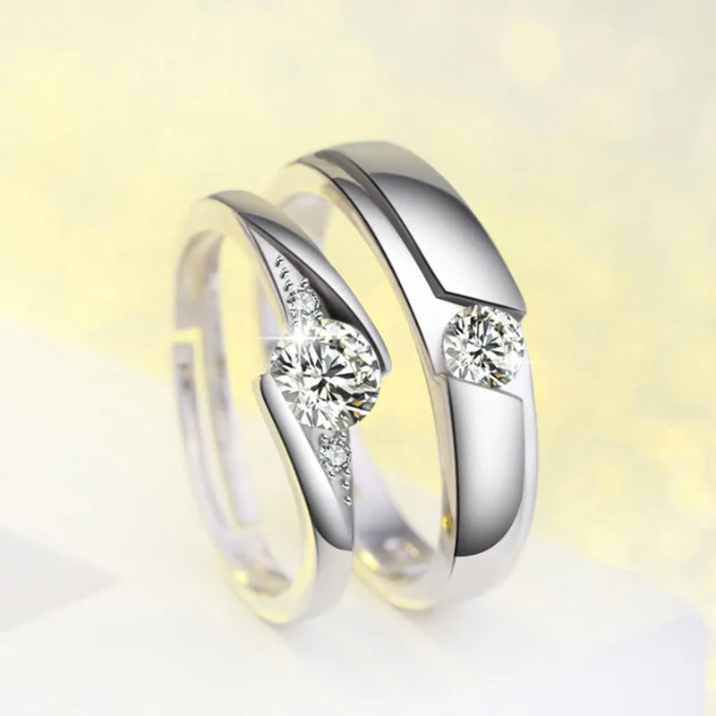 

925 Sterling Silver Couple Ring Zircon Round Creative Ring Opening Adjustable Ring Women Romantic Wedding Jewelry