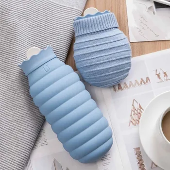 

313/620ml Hot Water Bag+Knitted Cover Microwave Heating Silicone Bottle Winter Heater With Knitted Sleeve Cover Warmer Bottle
