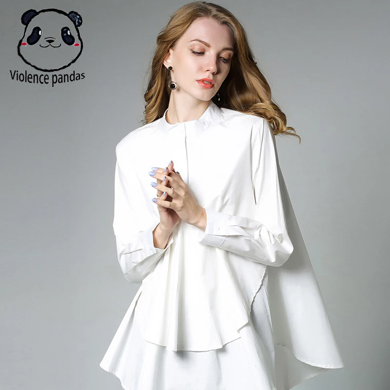 Womens asymmetrical hem blouse women blouses asymmetrical long sleeve ruffle shirt women black white 2 colors blouses tops