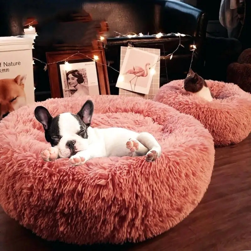 Soft Warm Round Pet Dog Bed Comfy Hondenbed Calming Pet Bed Dog Cushion Mat Dog Cat Washable Plush Kennel Hondenmand Donut Bed|Houses, Kennels & Pens| - AliExpress