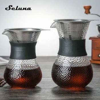 

Handmade Hammered Glass Coffee Kettle with Stainless Steel Filter Drip Brewer Coffee Pot Dripper Barista Pour Over Coffee Maker