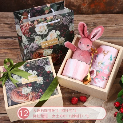 full set F Подарок на день рождения для подруги бойфренда розовый синий керамическая чашка носовой платок брошь на День Благодарения Рождество подарки на свадьбу - Цвет: full set F