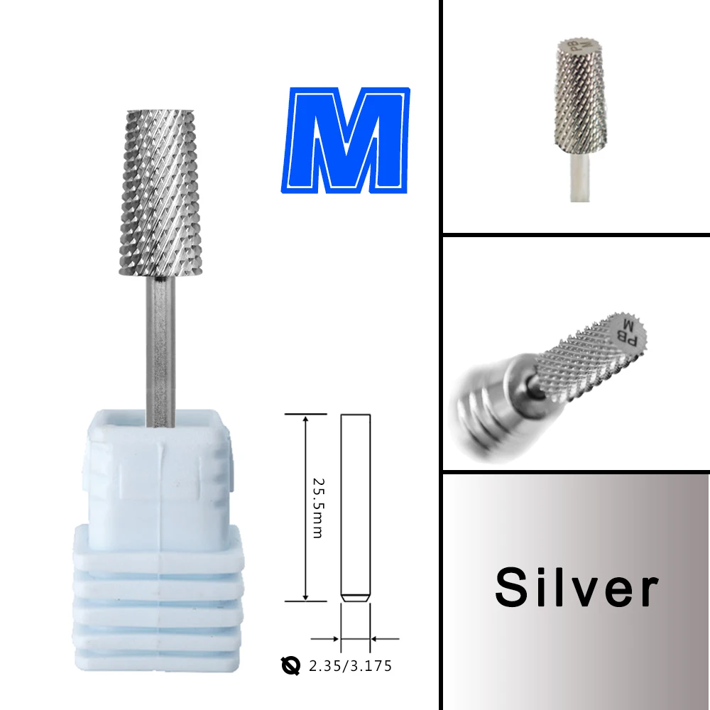 RolinStar 6.6 Large Trapezium Tapered Barrel Gold Silver Tungsten steel Carbide milling cutter nail drill bit manicure pedicure 4
