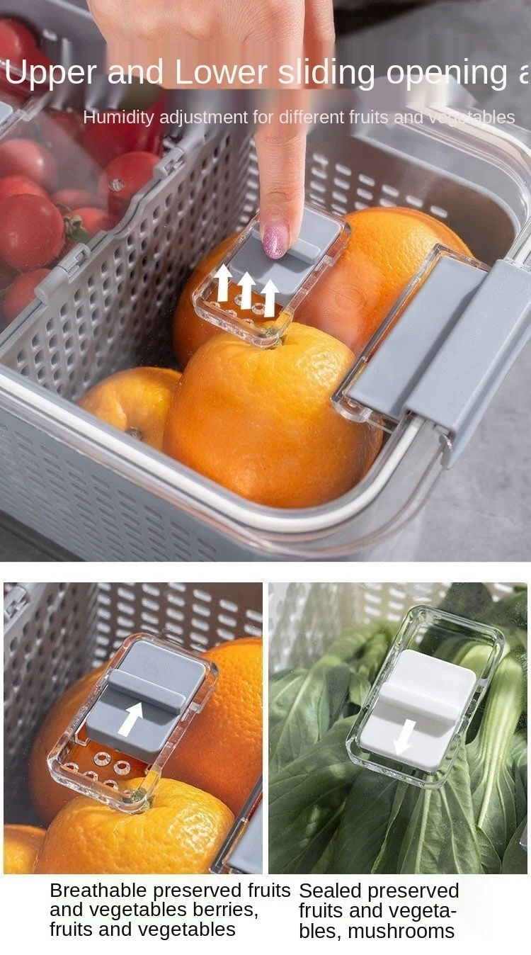New Refrigerator Fresh Box Creative Drain Fruit And Vegetable Storage Box Double Sealed Kitchen Drain Basket