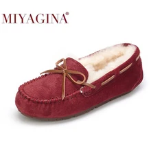 MIYAGINA 100% Natural Fur Women Flat Shoes New Fashion Genuine Leather Women Moccasins Casual Loafers Plus Size Winter shoes