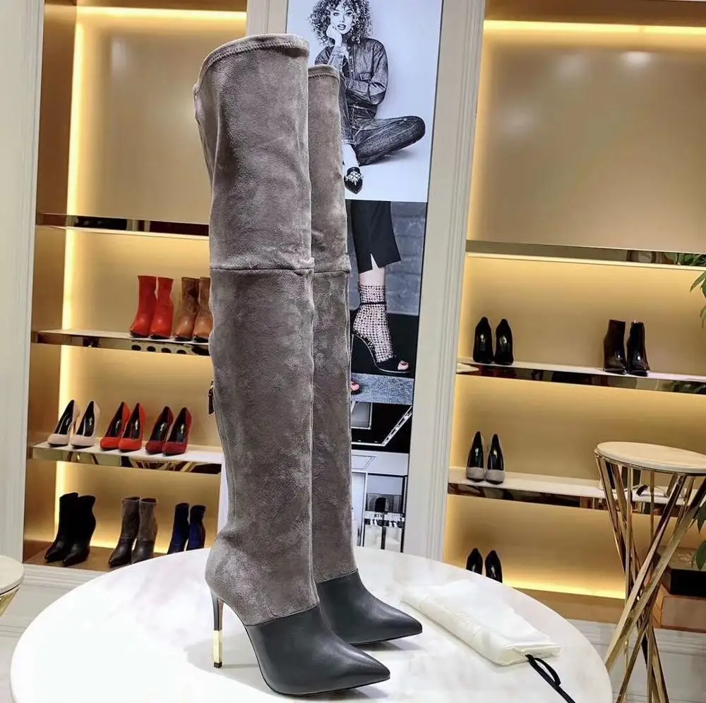 

New Women Long Boots Fashion Women High Heels Over The Knee Boots Ladies Casual Slim Side Zipper Streth Fabric Boots
