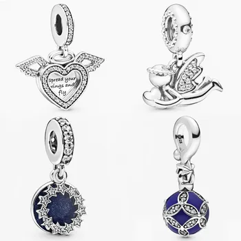 

2019 Winter New 100% Real 92 5 Beads Blue Sky Sparkling Star Charms fit Original 3mm Bracelet Women DIY Jewelry