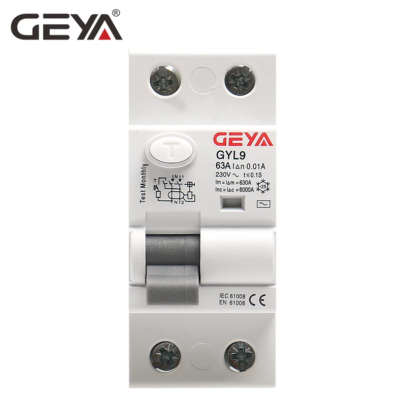 

GEYA GYL9 AC Type RCCB Residual Current Circuit Breaker AC ELCB 2 Pole 40A 63A 100A