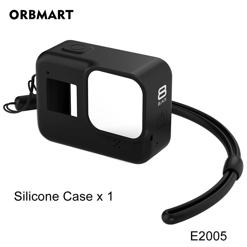 E2005 Silicone Case for GoPro Hero 8 Black Tempered Glass Screen Protector Protective Lens Film Housing Cover for Go Pro 8 Accessories - Цвет: E2005