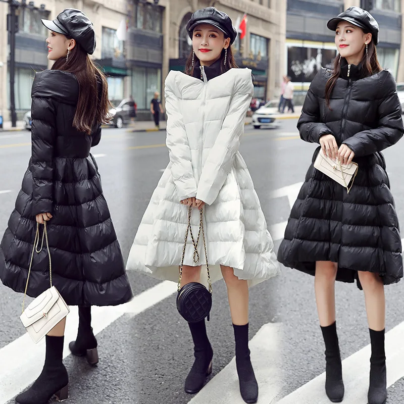 

2019 Winter Fashion Cotton-padded Clothes Slim Fit Mid-length Princess Dress down Jacket Cotton-padded Clothes Women's Waist Hug