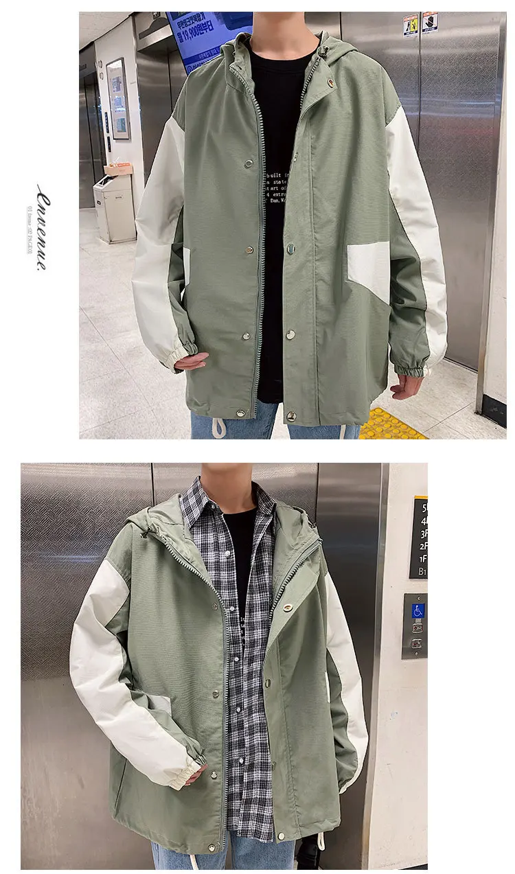 UYUK2019 Autumn New Lapel Hooded Zipper Large Pocket Stitching Contrast Color Casual Fashion Men's Jacket Streetwear Clothes