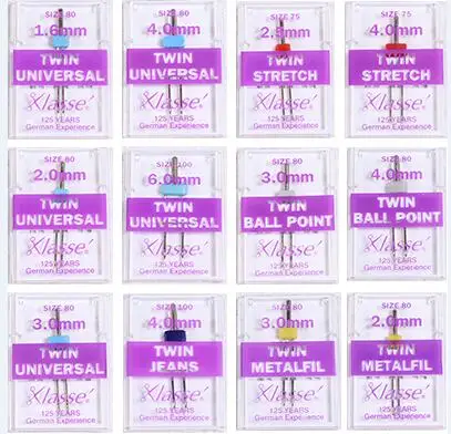 

KLASSE SEWING MACHINE Twin NEEDLES Twin S Ballpoint 2.0 3.0mm Stretch 2.5, 4.0mm Jeans 4.0mm Universa 1.6 2.0 3.0 4.0 6.0 Metalf
