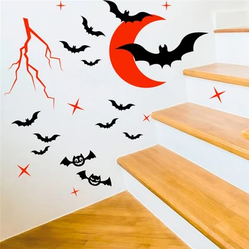

cartoon bat red moon wall stickers bedroom kids room home decor halloween fantasy wall decals vinyl mural art diy posters
