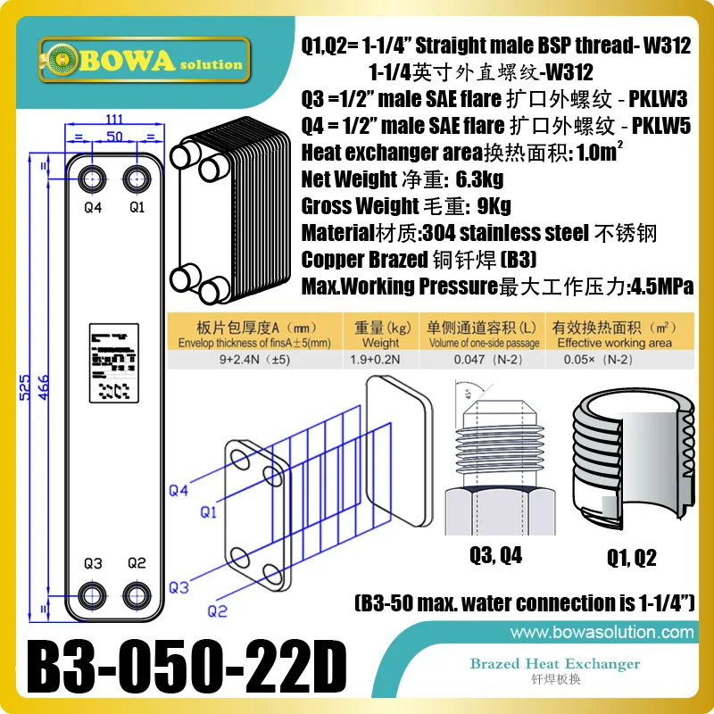22 пластинчатый теплообменник как 21 кВт конденсатор или 14 кВт испаритель R410a тепловой насос водонагреватель, заменить SWEP теплообменник