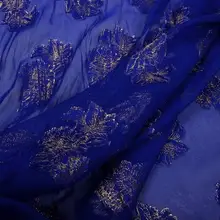 Супер-красивый шелк Scissored Лента ткань темно-синий золото-штампованная ткань деликатно Прозрачный шелк тухлые цветы