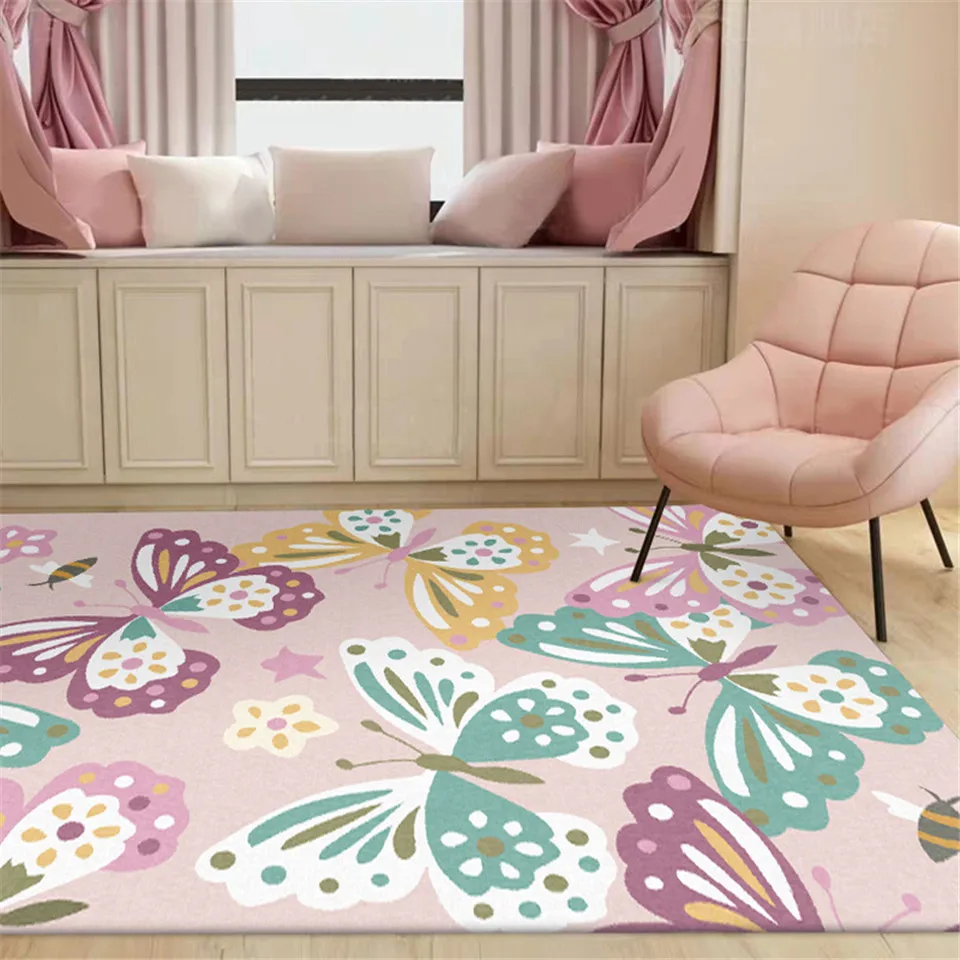Cartoon Girl Carpet Kids Room Pink Butterfly Pattern Badroom Rug Sweet Princess Style Beside Mat Children Play Carpet Cartoon Girl Carpet Kids Room Pink Butterfly Pattern Badroom Rug Sweet Princess Style Beside Mat Children Play Carpet