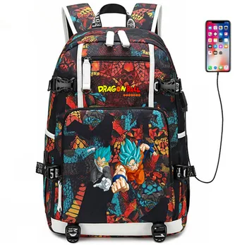 

Cartoon Dragonball Z Saiyan Backpack USB Port Rucksack Bag Snake Pattern Teenager Student School Bags travel Shoulder Laptop Bag