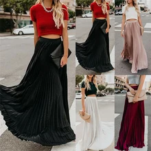 Весна, женская мода, Длинная черная, серая, розовая, макси плиссированная юбка, юбка миди, высокая талия, эластичная, повседневная, вечерние, юбка