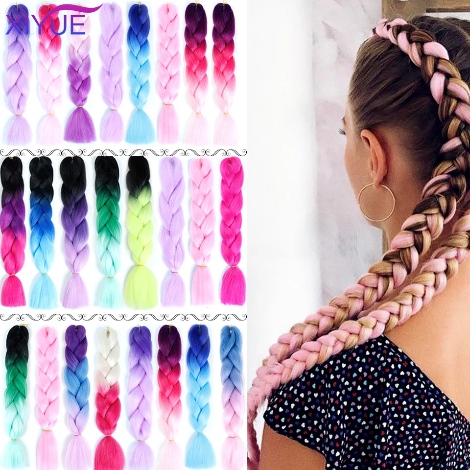 XIYUE 100 г/упак. 24 дюйма афро крупные косички для волос Jumbo Ombre розовые синие