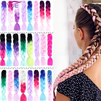 

XIYUE 100g/Pack 24Inch Afro Bulk Braids Hair Jumbo Ombre Pink Blue Synthetic Braiding Hair Extensions Headbands Headwear