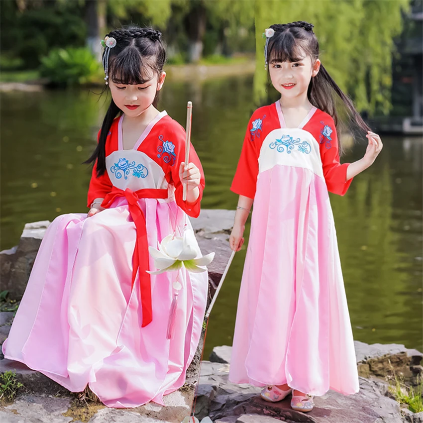 Традиционная китайская одежда Танцевальные костюмы Hanfu для девочек Праздничный
