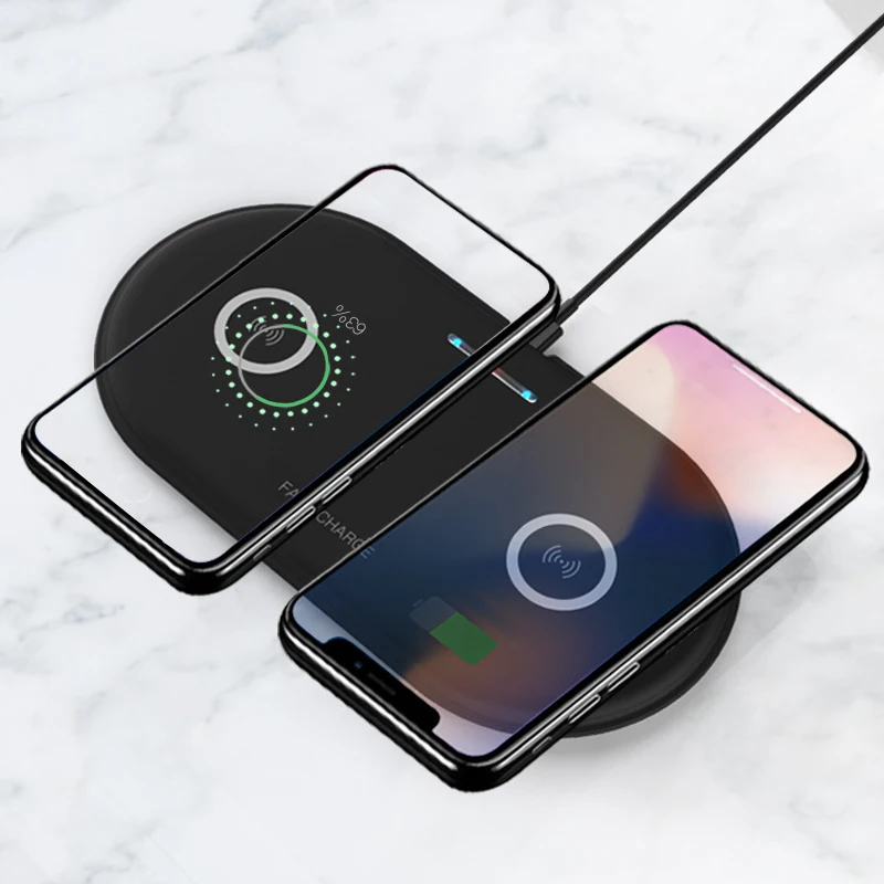 Полностью двойное 10 Вт Беспроводное зарядное устройство для iPhone X XS Max Xr Qi двойная быстрая зарядная док-станция для samsung Galaxy S8 S9 Note 9